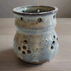 Hand Thrown Art Pottery Votive Holder Lumiere Blue Speckled Glaze 3.75 in Tall